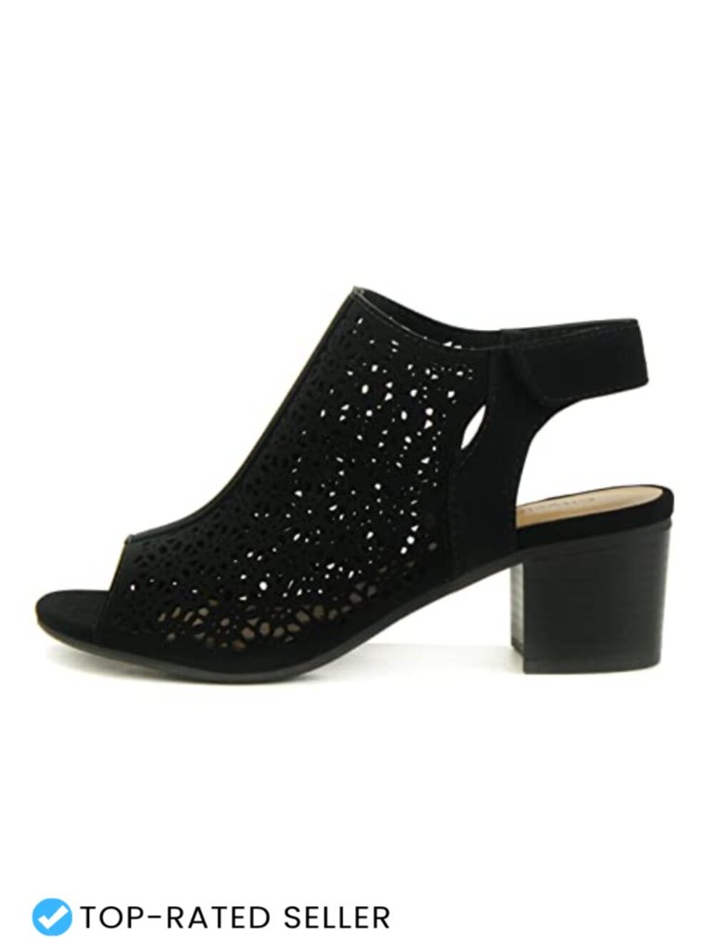Peep Toe Laser Cut Caged Slingback Ankle Strap Low Stacked Heel Bootie